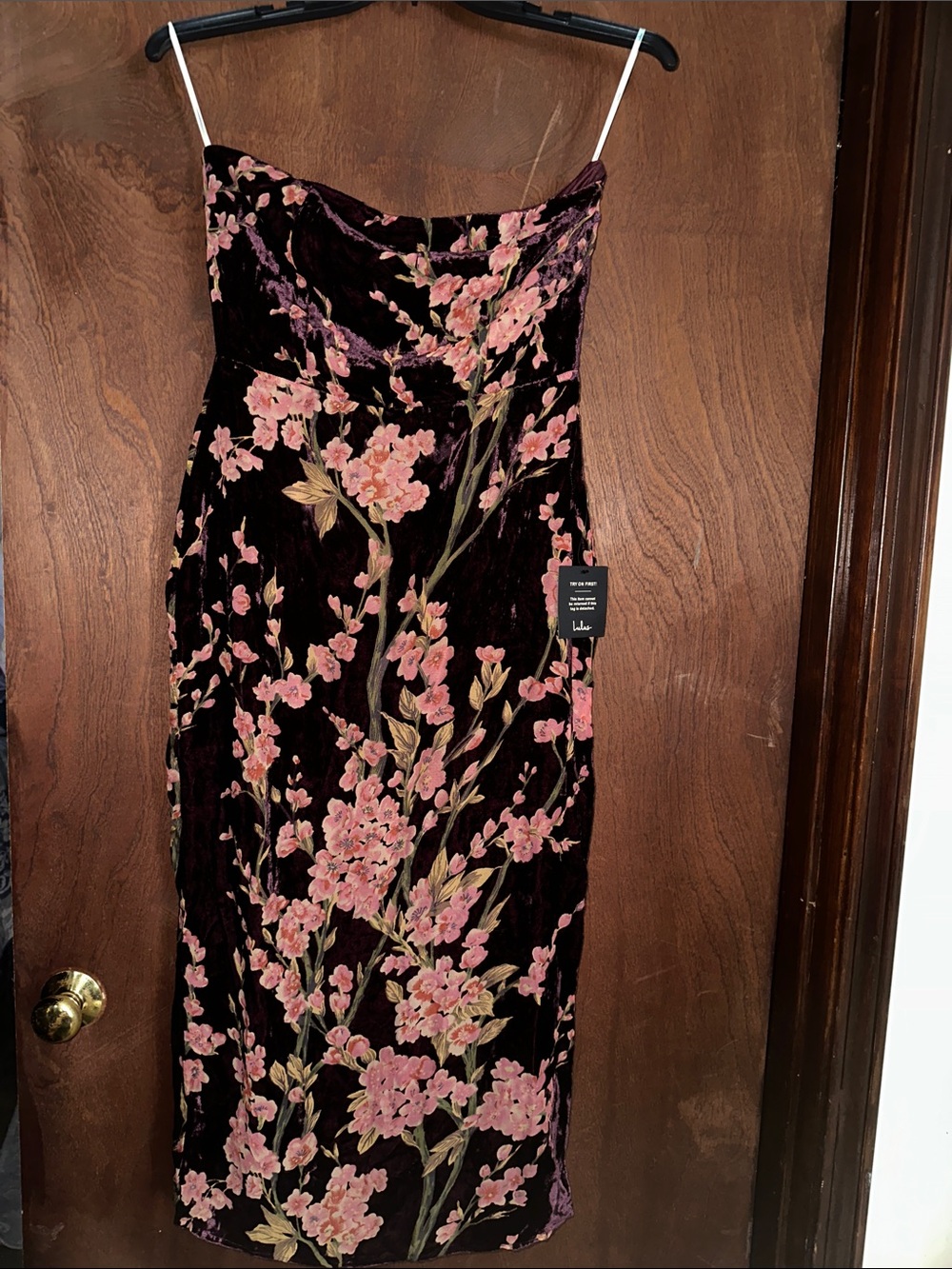 Lulu's Plum Velvet Slip Dress with Pink Floral Print